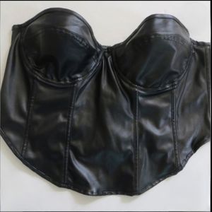 Sexy Black faux leather boned corset lacing bustier corset plus 2XL NWOT